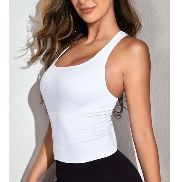SHEIN Tops - SHEIN Women's Cut Out Racer Back Sports Tank Top in White Size L - NWT